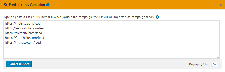 How can import a list of feeds into a campaign? - list feed