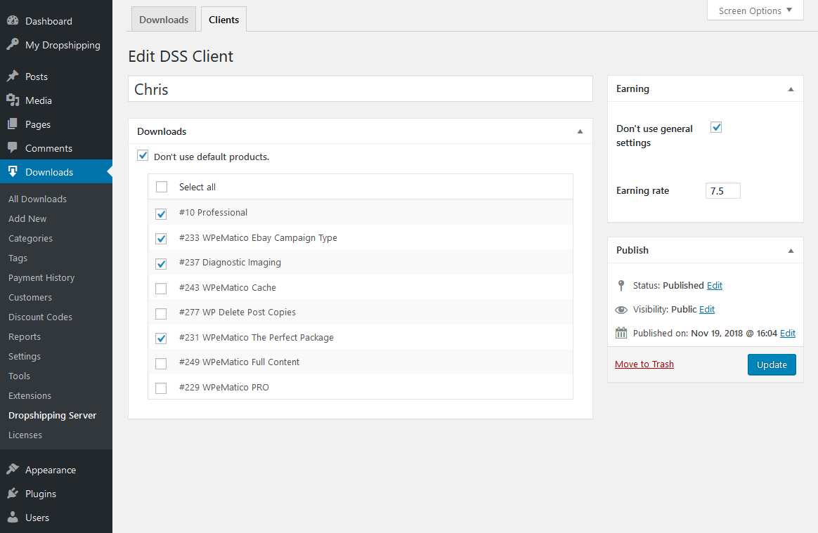 2. How to enable products and edit clients? - dss edit client