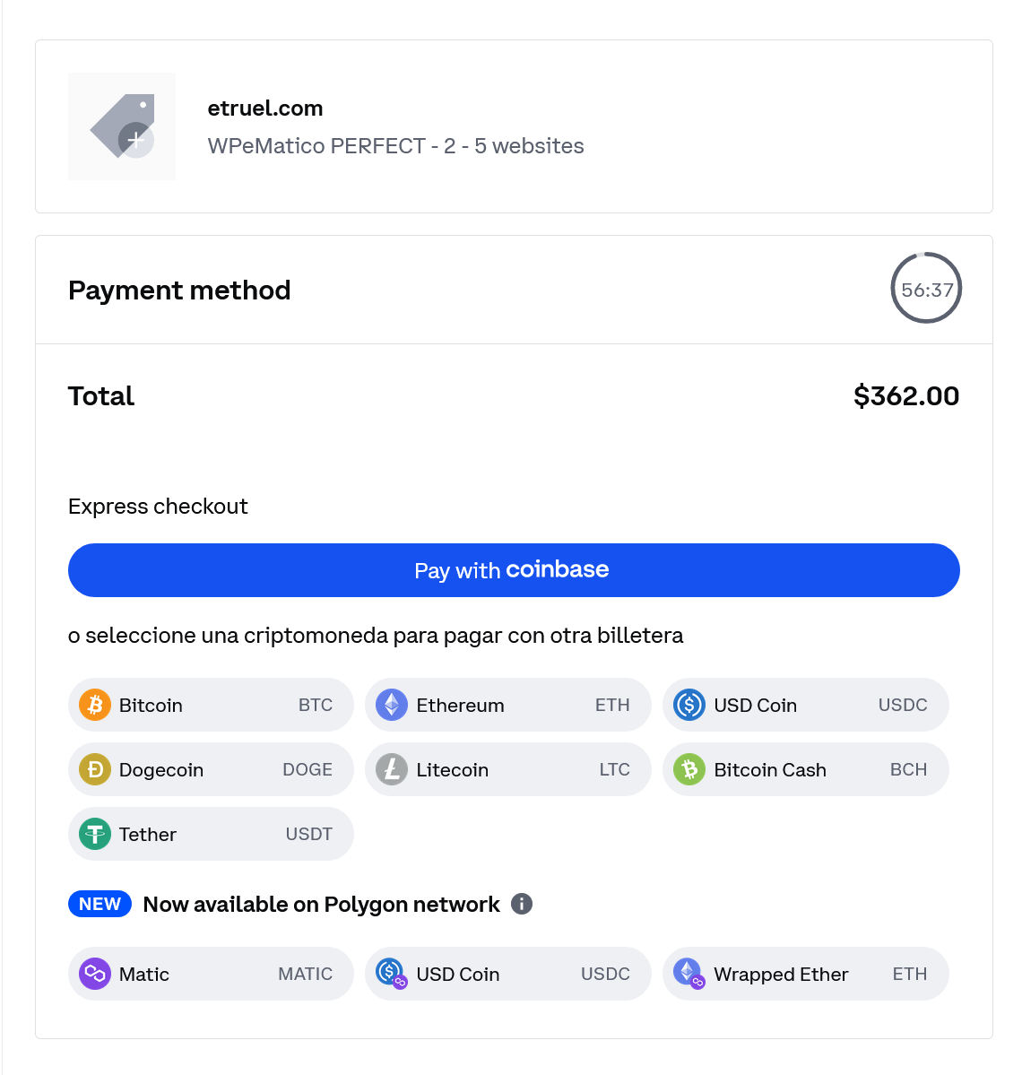 How to checkout at etruel. Com - coinbase payment checkout