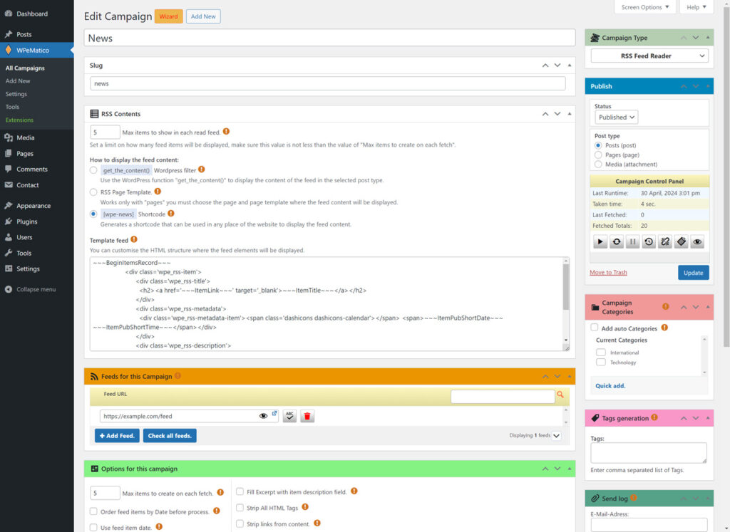 Wpematico rss feed reader - rss feed reader campaign