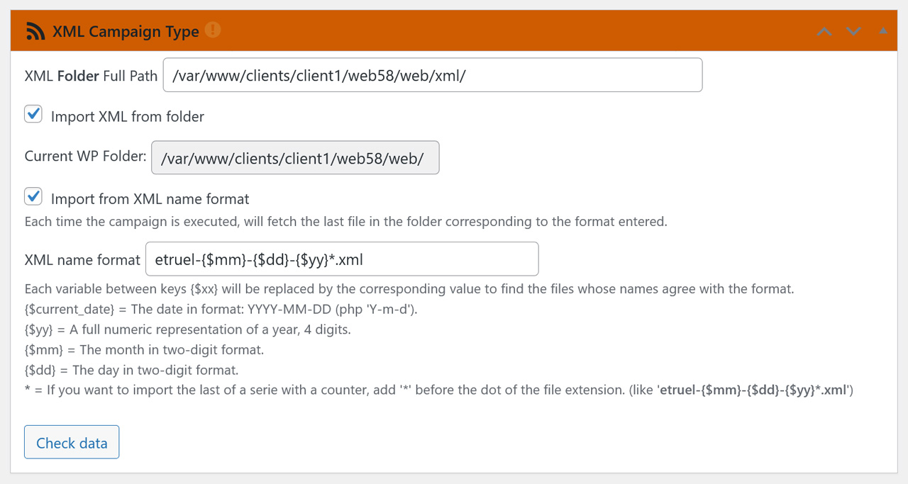 Import xml files by name format