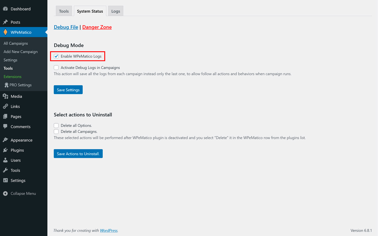 How to use wpematico log - enable wpematico logs