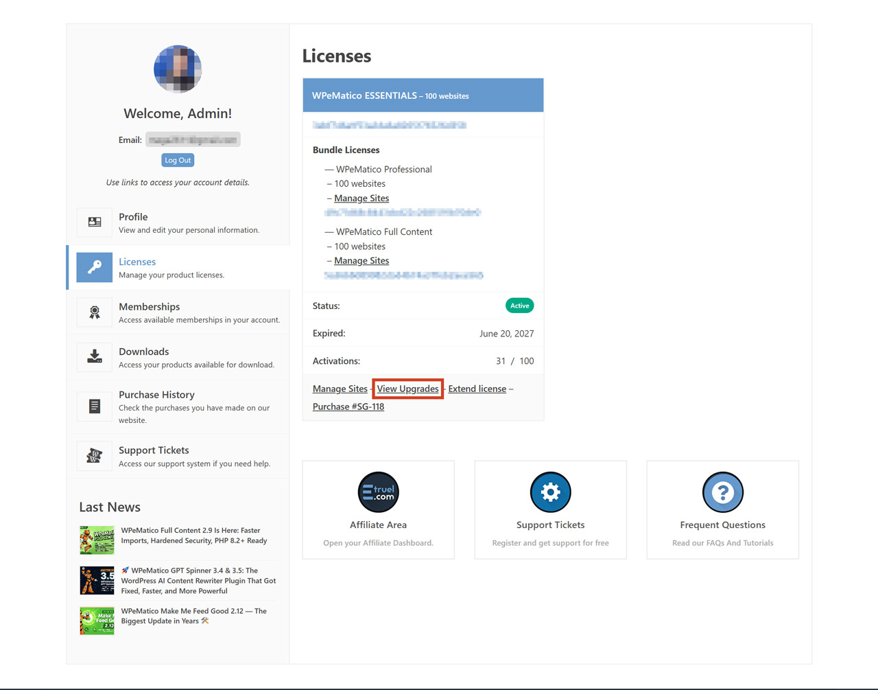 Can upgrade a license by the difference or must i purchase again if i want to extend it? - view licenses