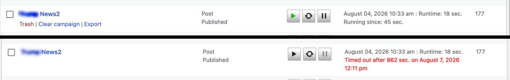 Wpematico 2. 8. 24 timed out notice in the campaigns list