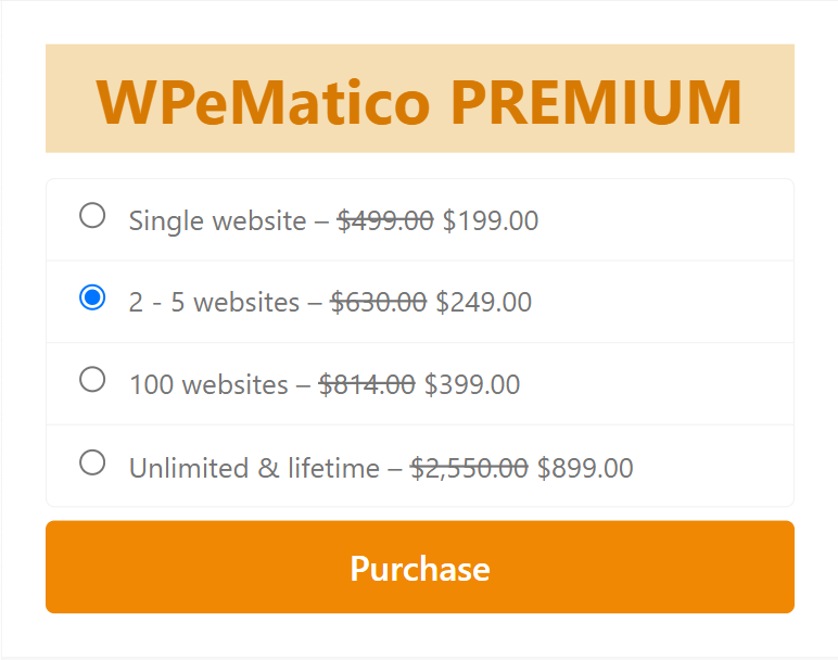 License options of the wpematico premium membership