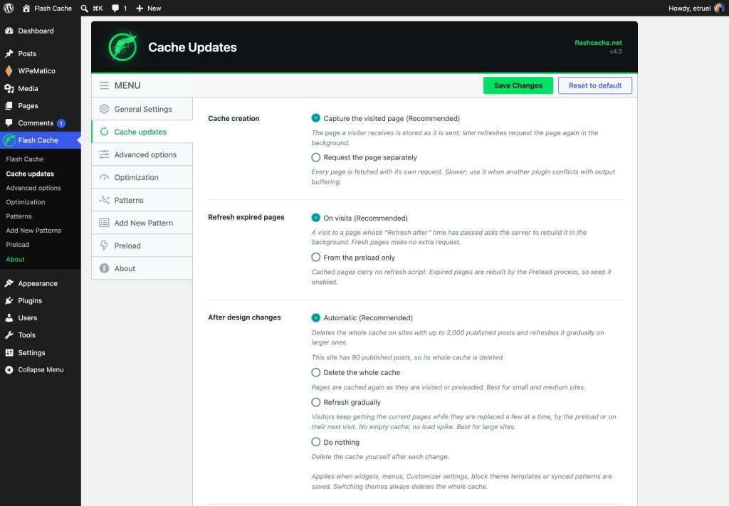 Flash cache updates screen: how pages are created, refreshed and replaced