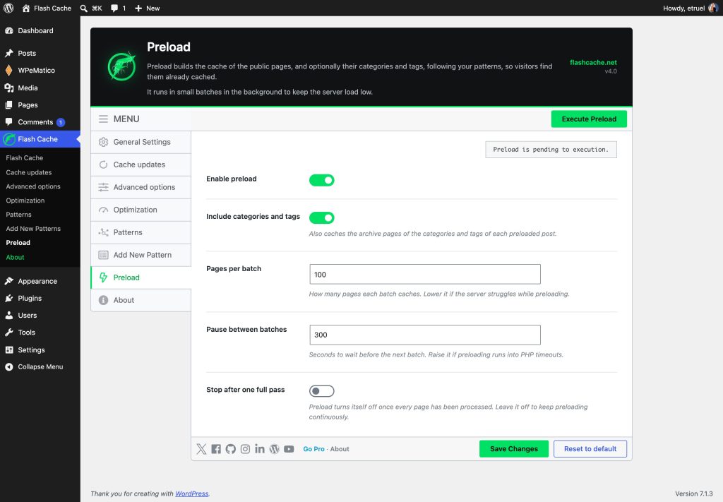 Flash cache preload screen: warming the cache in the background in small batches
