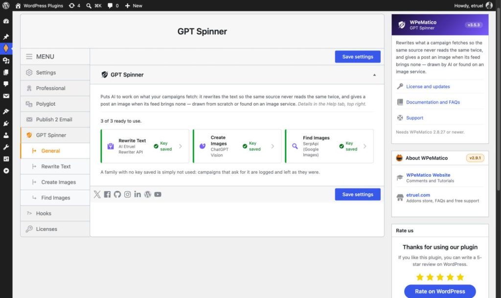 Gpt spinner — general screen