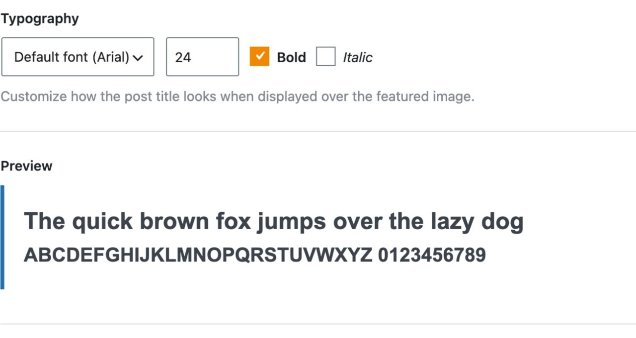 Title on featured image typography and preview