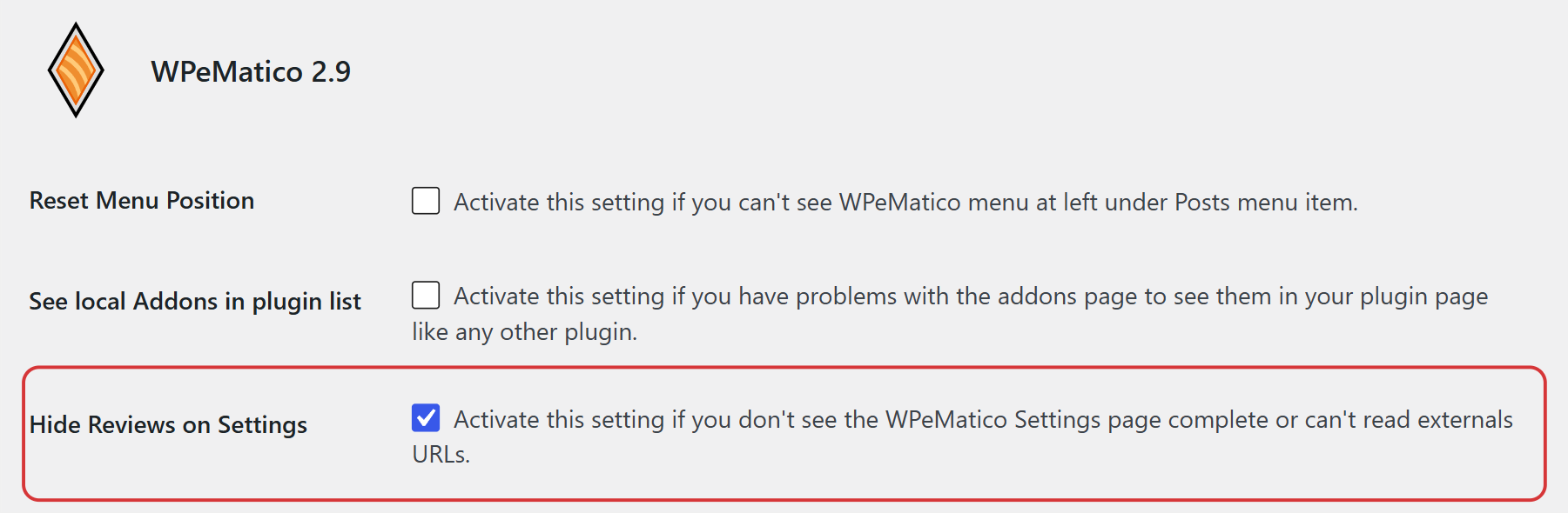 Hide reviews on settings option in the wordpress writing settings