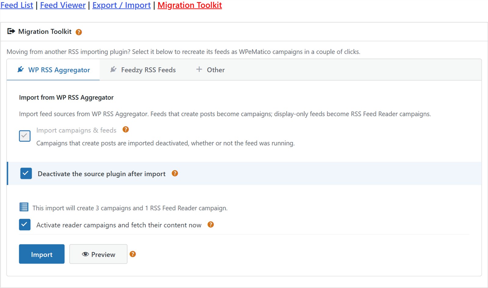Wpematico 2. 9 migration toolkit importing feeds from wp rss aggregator and feedzy rss feeds