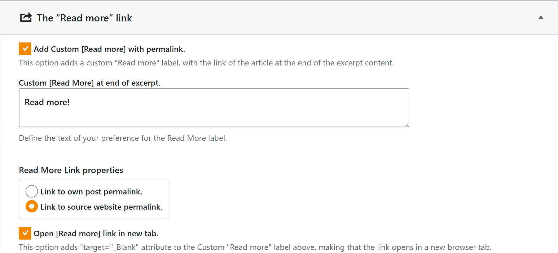 Read more link options of the better excerpts add-on