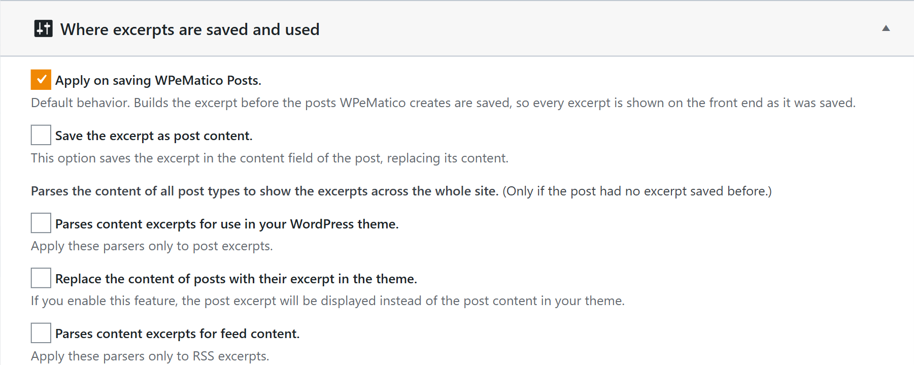 Where excerpts are saved and used options of the better excerpts add-on