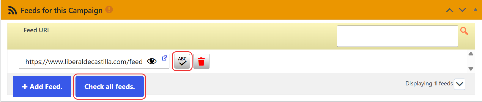 Check all feeds button in the feeds for this campaign box