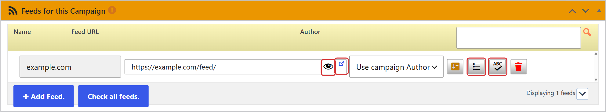 Feed icons in the feeds box of a wpematico campaign
