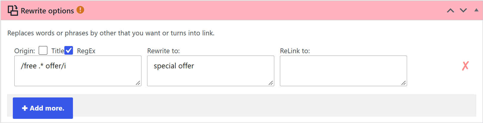 Rewrite options box with a regular expression inside a wpematico campaign