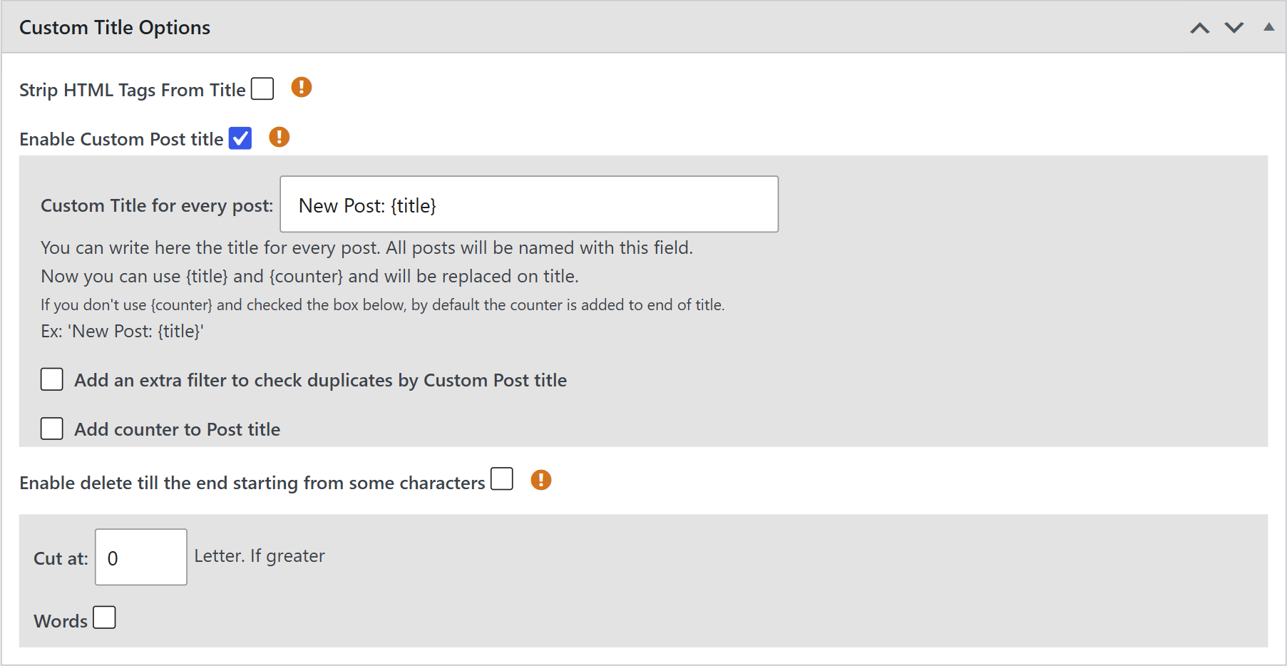 Custom title options box in a wpematico campaign