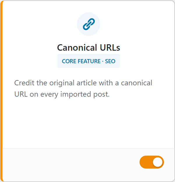 Canonical urls card in the wpematico dashboard