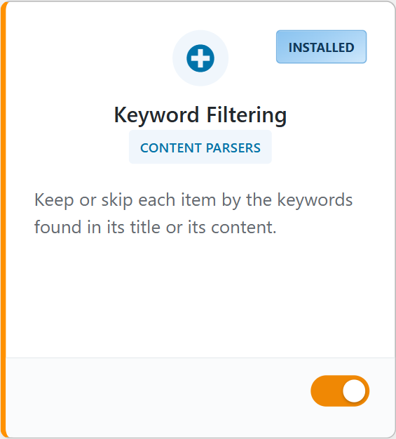 Keyword filtering card in the wpematico dashboard