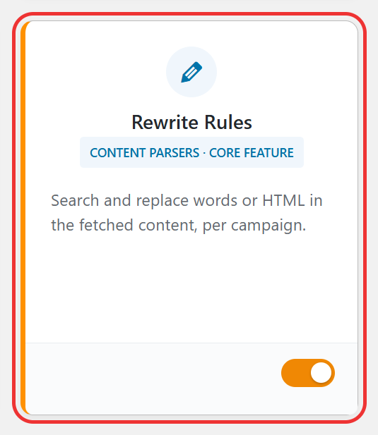 Rewrite rules card in the wpematico dashboard