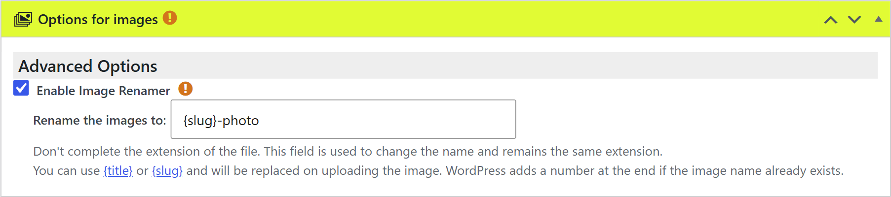Enable image renamer option in the options for images box of a wpematico campaign