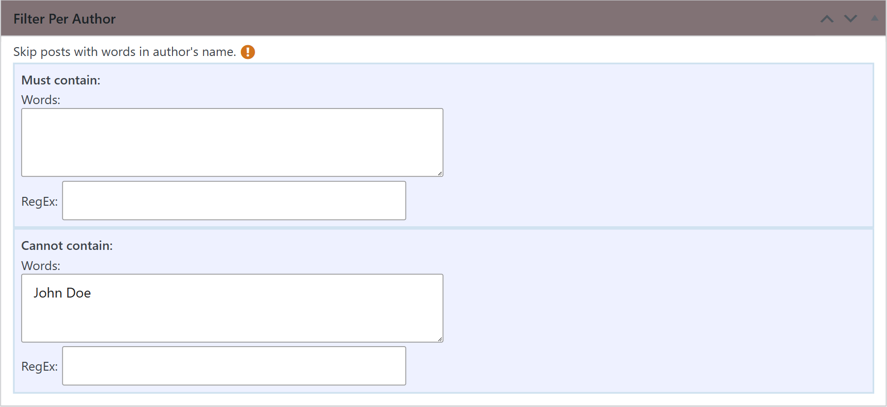 Filter per author box with an author to exclude in a wpematico campaign