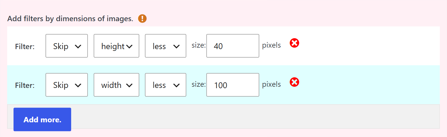 Image filters by dimensions in the options for images box of a wpematico campaign