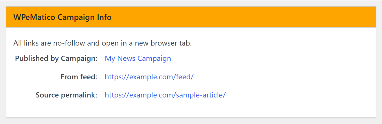 Wpematico campaign info box in the post editor
