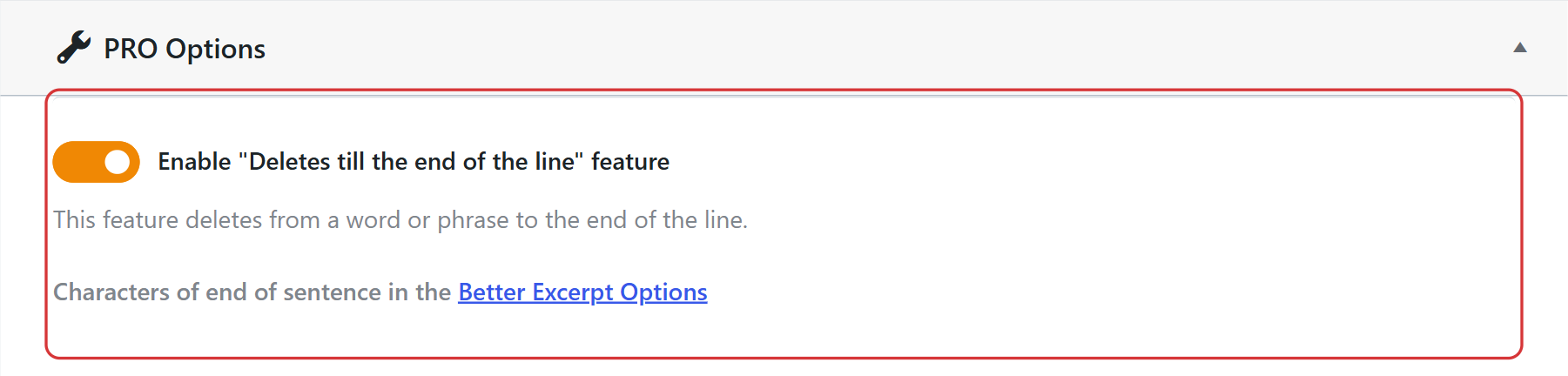 Deletes till the end of the line option in the wpematico professional settings