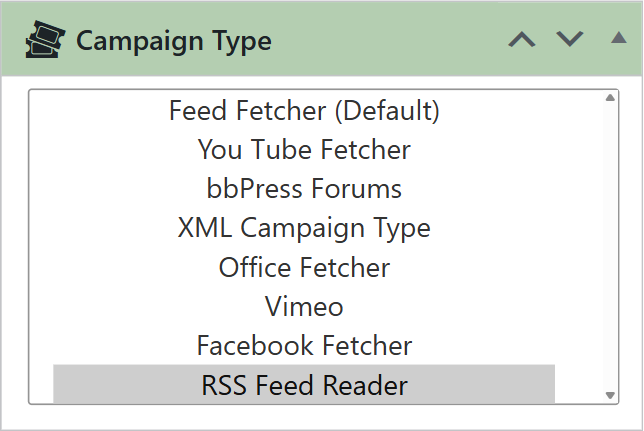 Rss feed reader selected in the campaign type box of wpematico