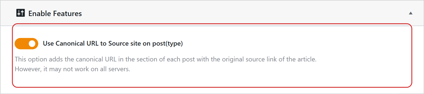 Use canonical url to source site option in the wpematico settings