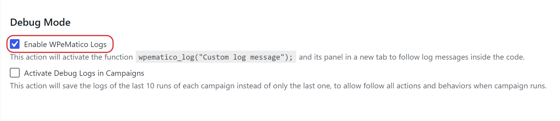Enable wpematico logs option in the danger zone of the wpematico tools
